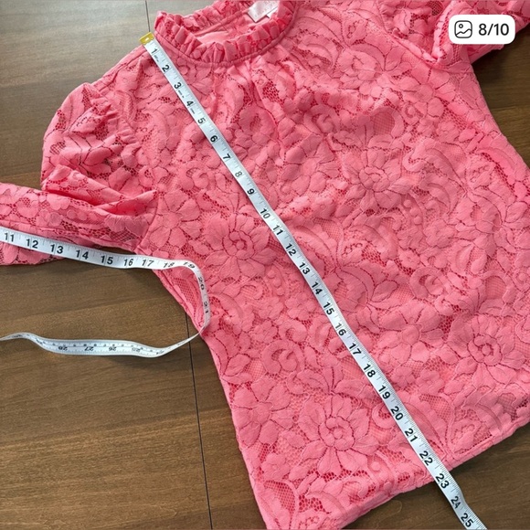 Rachel Parcell | Women’s Coral Lace Ruffle Neck Button Down Back Blouse Top Pink - Picture 7 of 8